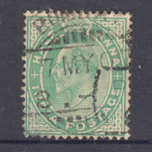 India 1902 -1903 1a Yellowish Green King Edward VII Stamp - Perfin:14