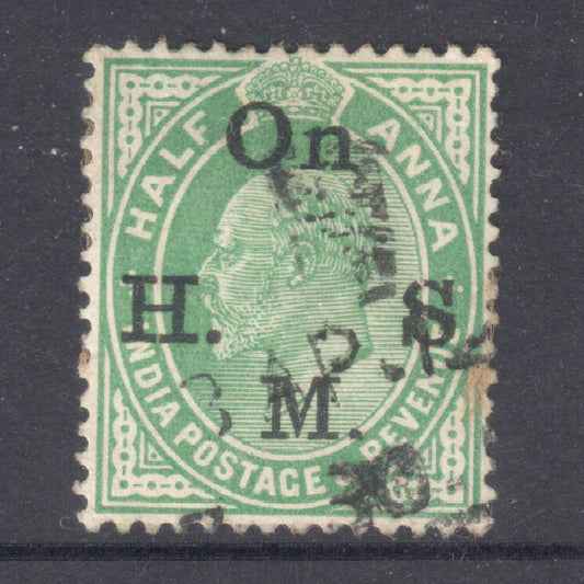 India 1906 Half Anna Light Green King Edward VII Overprinted Stamp - Perfin:14