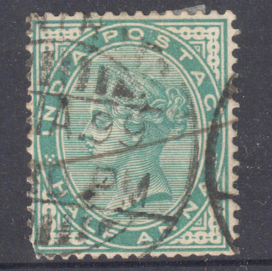 India 1882 - 90 Half Anna Bluish Green Queen Victoria Stamp