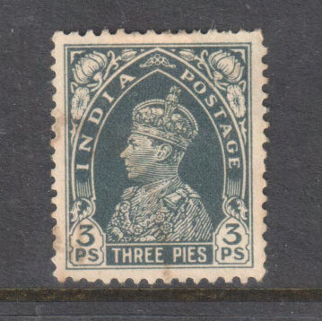 India 1937 3 Paise Black Grey KGV Stamp - Fine Used & Hinged