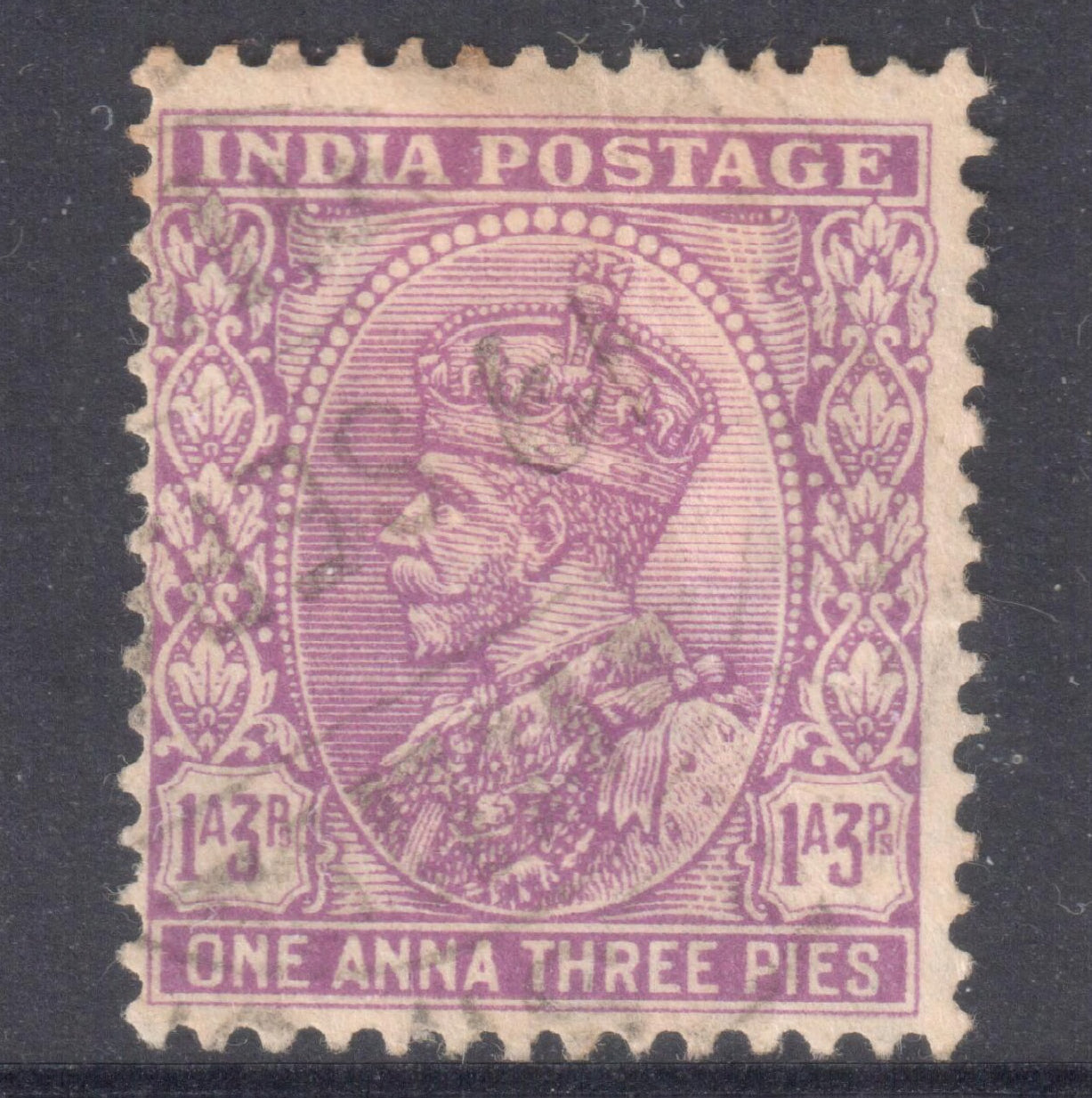 India 1932 1 Anna 3 Pies Purple King George V Stamp - Perfin:14