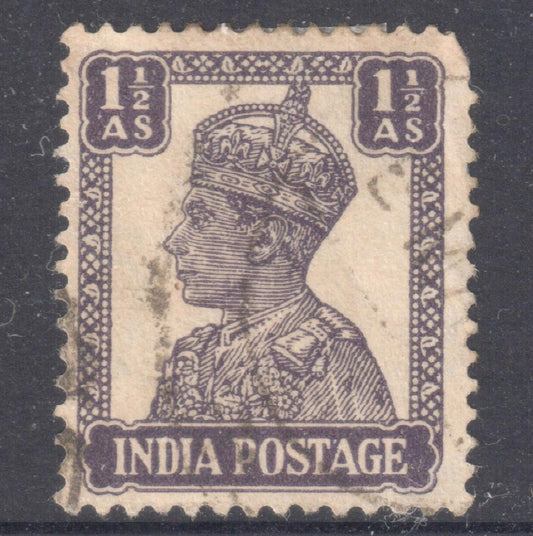 India 1941 -1943 1 1/2 Annas Violet King George VI Stamp - Perfin:14