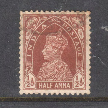 India 1937 1/2 Anna Brown KGV Stamp - Fine Used & Hinged