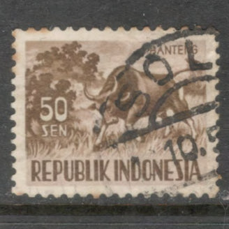 Indonesia 1956 - 1958 50 Sen Brown Domestic Animals Banteng Stamp - Perf: 12.5x13.5