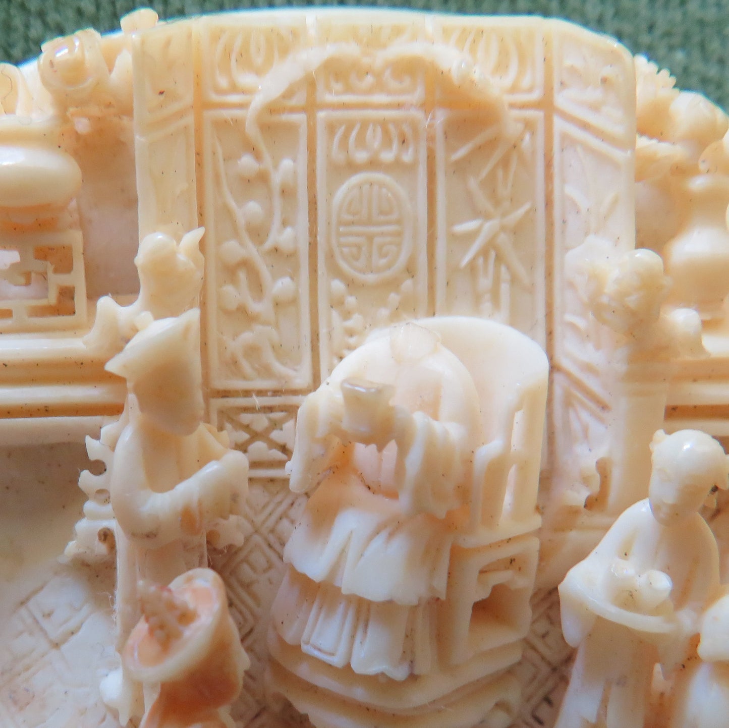 Tagua Nut Chinese Carved Image Of A Royal Court In Progress - With Damage