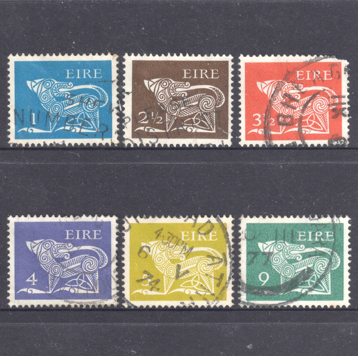 Ireland Eire 1971 - 1976 Old Irish Animal Symbols Stamp Group of 6 - Perfin:15