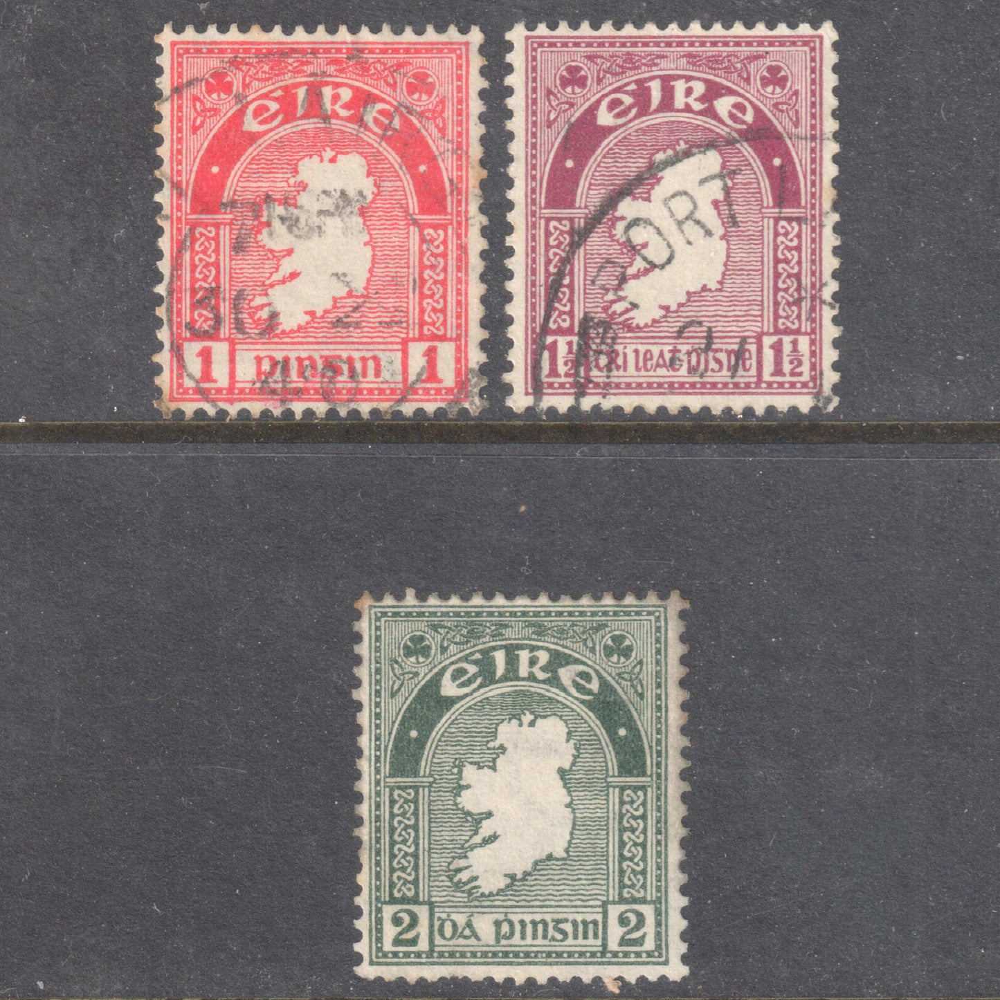 Ireland Eire 1922 -1923 New Daily Stamp Set of 3 - Perfin:15x14