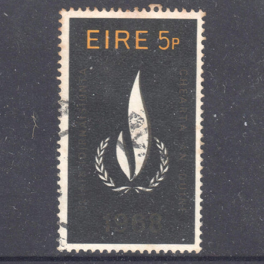 Ireland Eire 1968 5 Pence Black/Gold International Year of Human Rights Stamp - Perfin:15