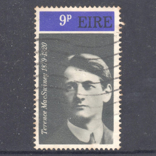 Ireland Eire 1970 9 Pence Multicoloured 50th Anniversary of the Death of Terence MacSwiney Stamp - Perfin:15