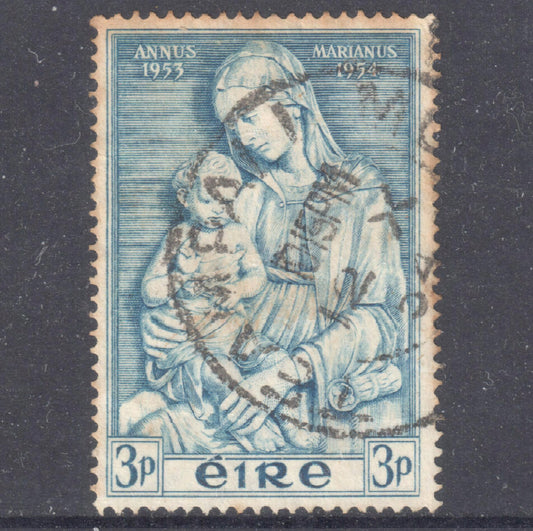 Ireland Eire 1954 3 Pence Blue Year of Maria Stamp - Perfin:15