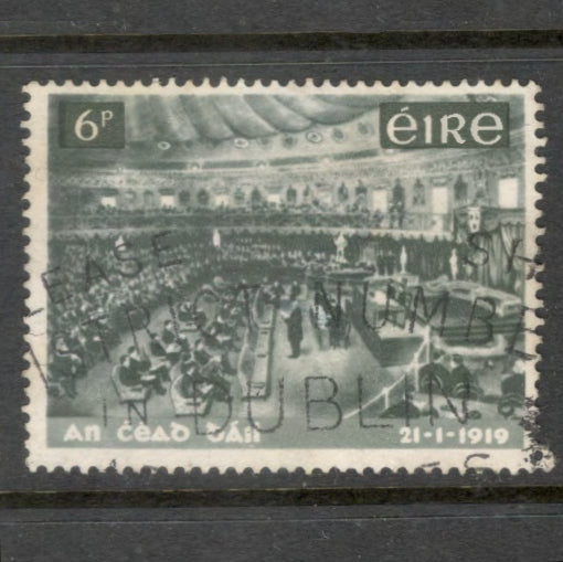 Ireland Eire 1969 6p Greyish Green 50th Anniversary of the Irish Parliament Stamp - Perfin: 15.0