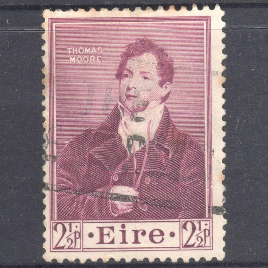 Ireland Eire 1952 2 1/2 Pingin The Poet Thomas Moore Purple Carmine Stamp - Perfin:13