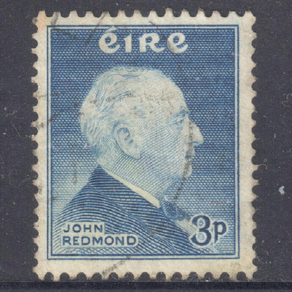 Ireland Eire 1957 3 Pingin Blue 100th Anniversary of the Birth of John Redmond Stamp - Perfin:14x15