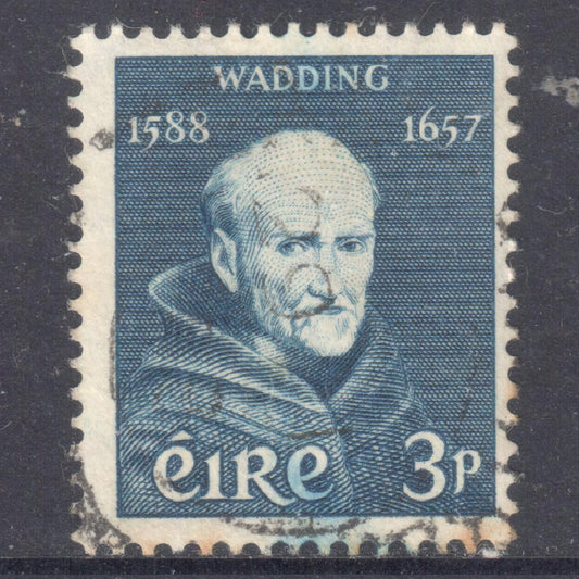 Ireland Eire 1957 3 Pingin Dark Blue 300th Anniversary of the Death of Pater Luke Wadding Stamp - Perfin:15