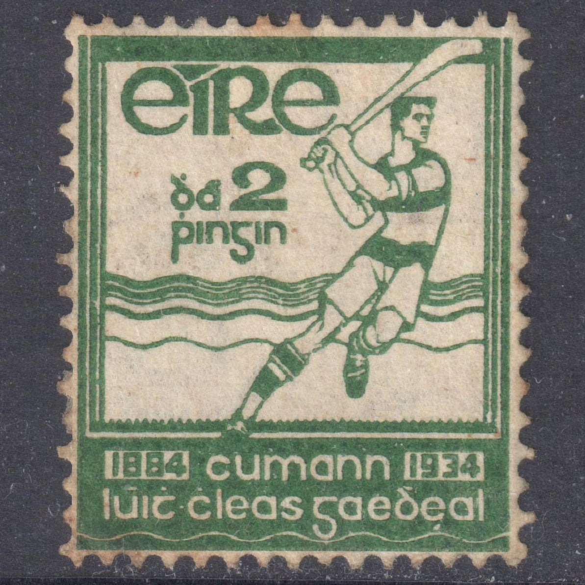 Ireland Eire 1934 2 Pingin Green 50th Anniversary of the Gaelic Athletic Association Stamp - Perfin:15x14