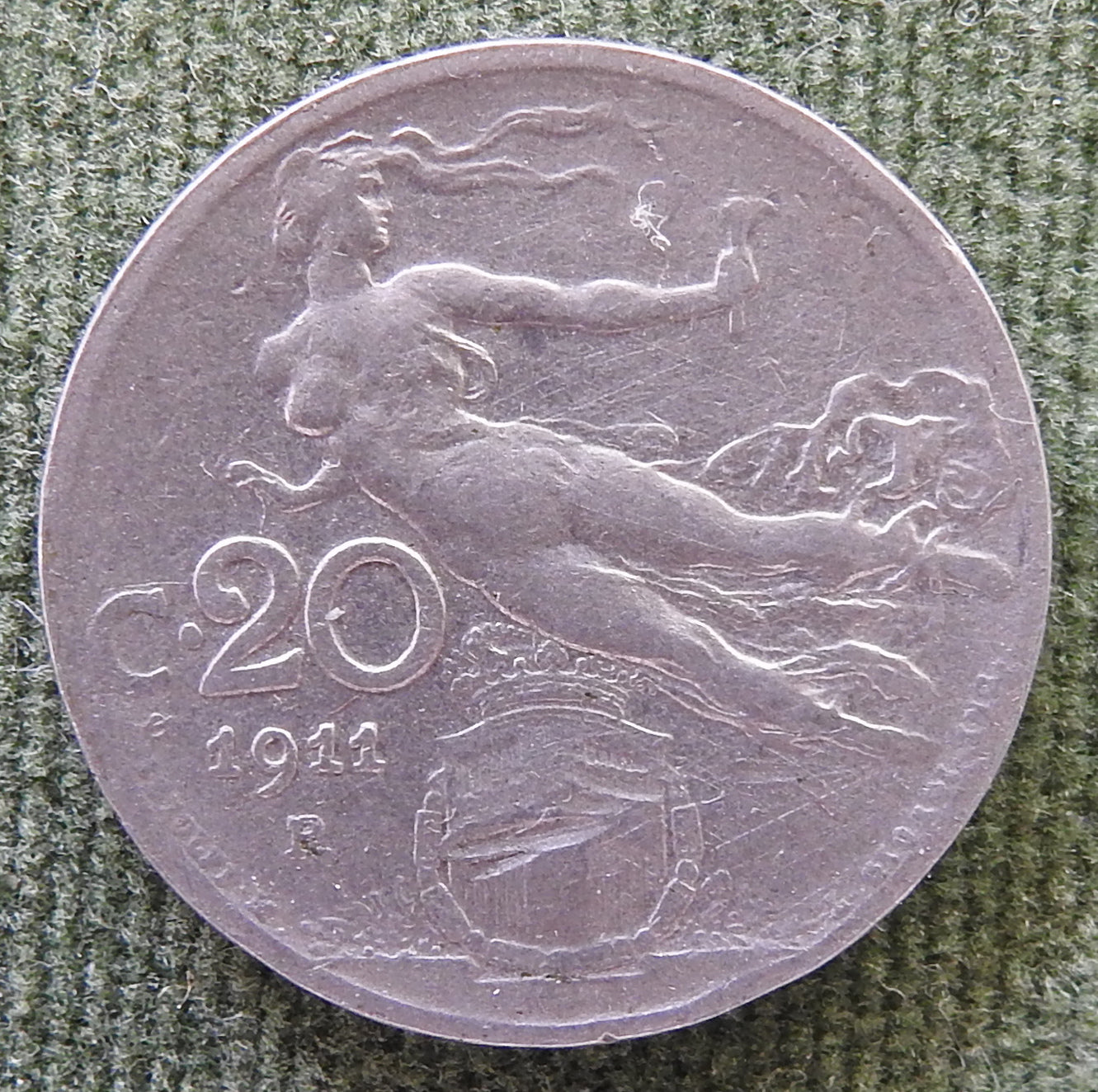 Italy 1911 20 Centesimi Coin - Liberty In Flight