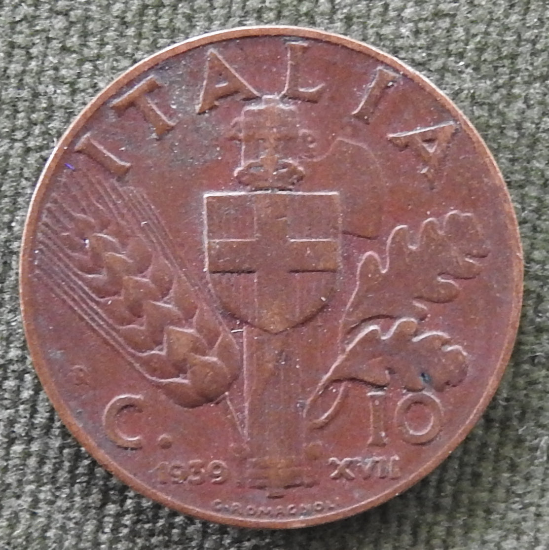Italy 1939 10 Centesimi Coin - Vitt III