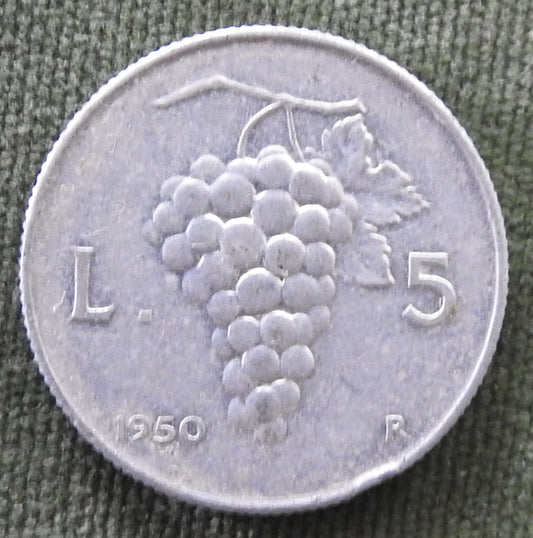 Italy 1950 5 Lira Coin - Circulated