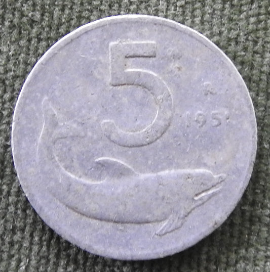 Italy 1951 5 Lire Rudder Coin