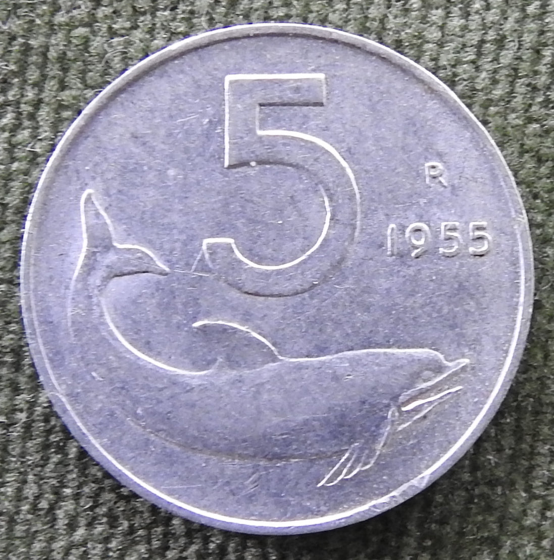 Italy 1955 5 Lire Rudder Coin
