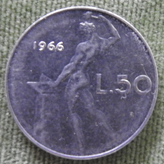 Italy 1966 50 Lira Coin The God Vulcan