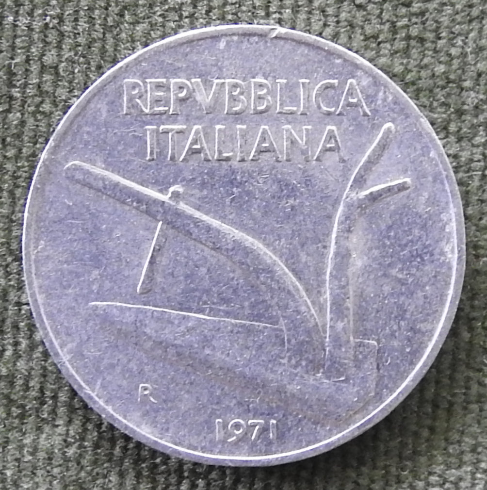 Italy 1971 10 Lire Plough Coin