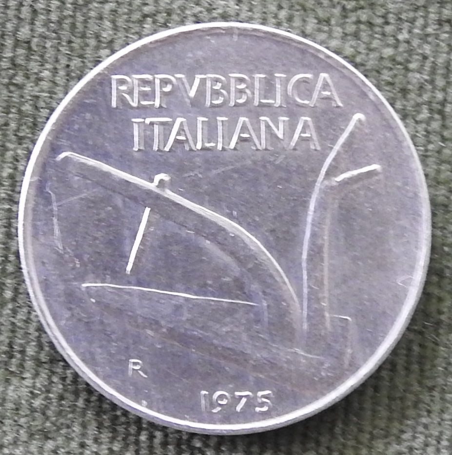 Italy 1975 10 Lire Plough Coin
