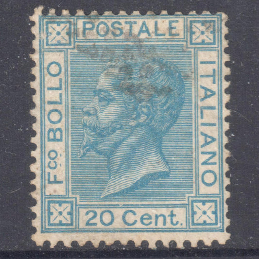 Italy Italia 1867 20 Centesimi Blue King Victor Emmanuel II Stamp - Perfin:14