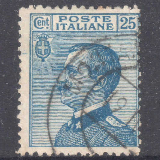 Italy Italia 1908 25 Centesimi Blue King Victor Emmanuel III Stamp - Perfin:14