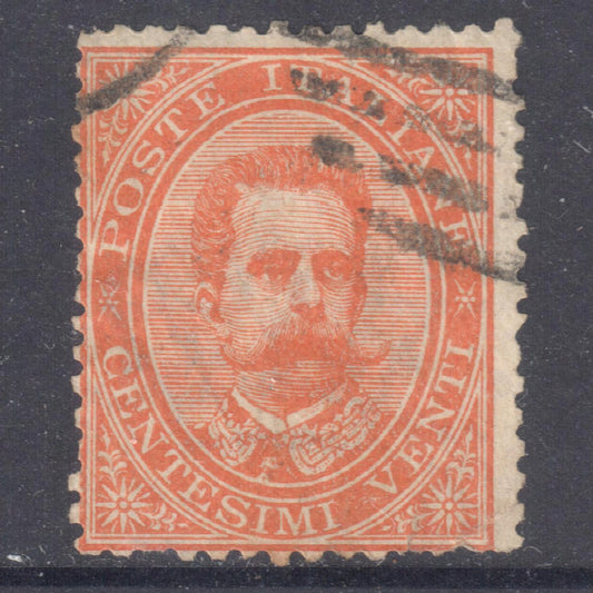 Italy Italia 1879 20 Centesimi Orange King Umberto I Stamp - Perfin:14