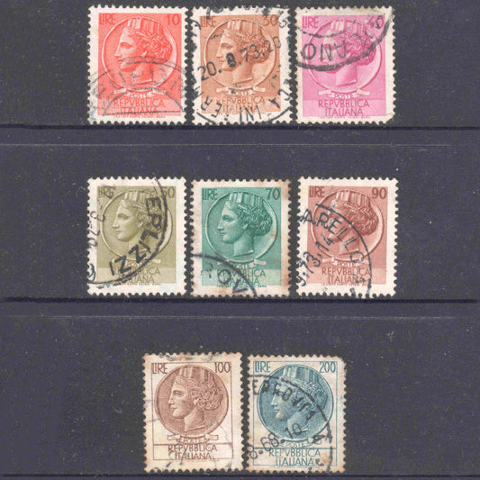 Italy Italia 1955 - 68 Syracusan Coin Stamp Group of 8 - Perfin: