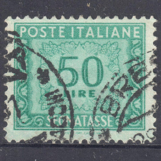 Italy Italia 1947 - 1954 50 Lire Blueish Green Numeral Stamp - Perfin:14