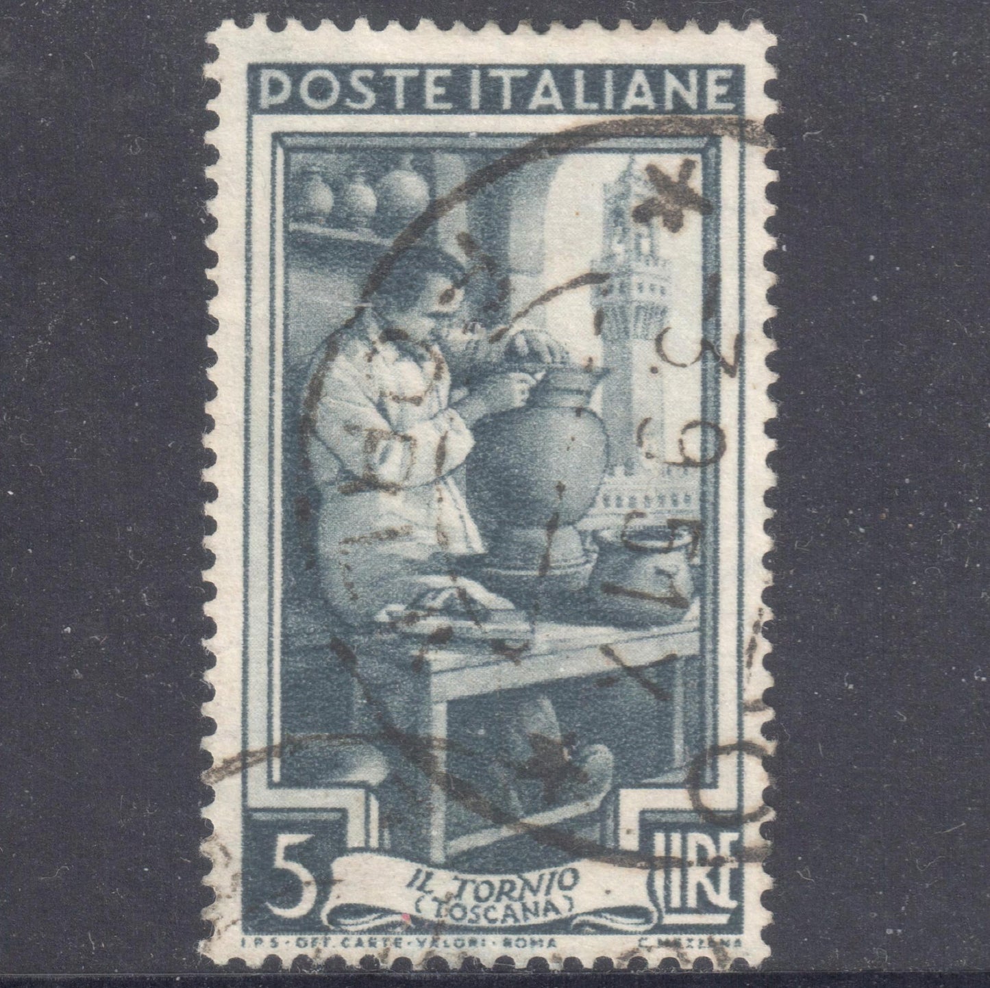 Italy Italia 1950 5 Lire Grey Italy Working Stamp - Perfin:14