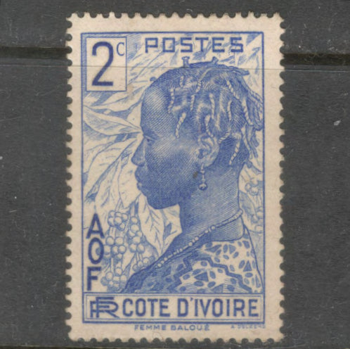 Ivory Coast 1936 - 1938 2 Centime Ultramarine Ivory Coast Stamp - Perfin: 13.0
