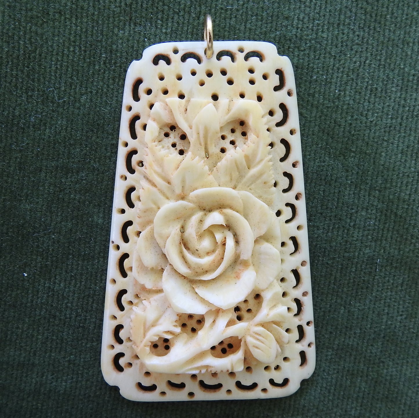 Ivory Carved Floral Pendant With Pierced Decoration