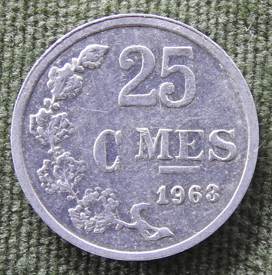 Luxembourg 1963 25 Centimes Coin Crowned Shield Adorned With A Luxembourgish Lion