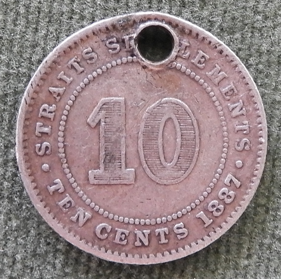Straits Settlements 1887 10 Cent Queen Victoria Silver Coin
