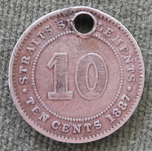 Straits Settlements 1887 10 Cent Queen Victoria Silver Coin