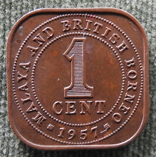 Malaya & British Borneo 1957 One Cent Queen Elizabeth II Coin
