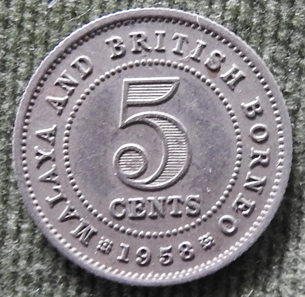 Malaya & British Borneo 1958 5 Cent Queen Elizabeth II Coin
