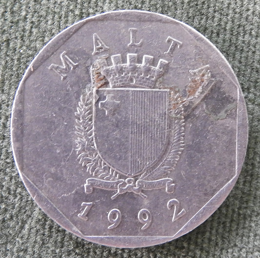 Maltese Malta 1992 50 Cent Coin - Lamination Error