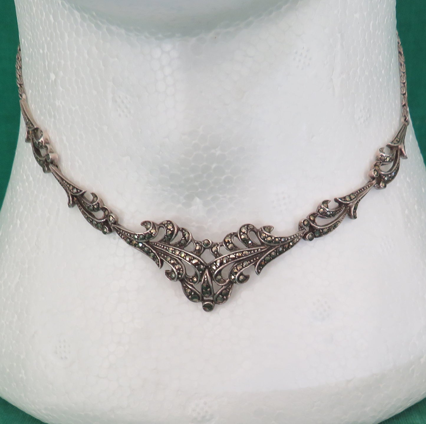 Marcasite 925 Sterling articulated necklace with marcasite clasp