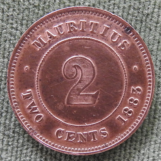 Mauritius 1883 2 Cent Coin Queen Victoria