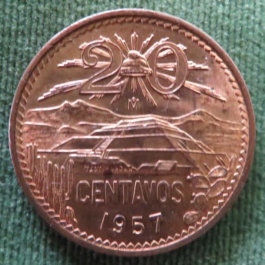 Mexican 1957 20 Centavos Coin - EF