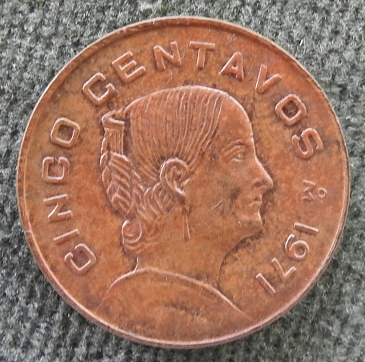 Mexican Mexico 1971 5 Centavos Coin Josefa Ortiz de Domínguez