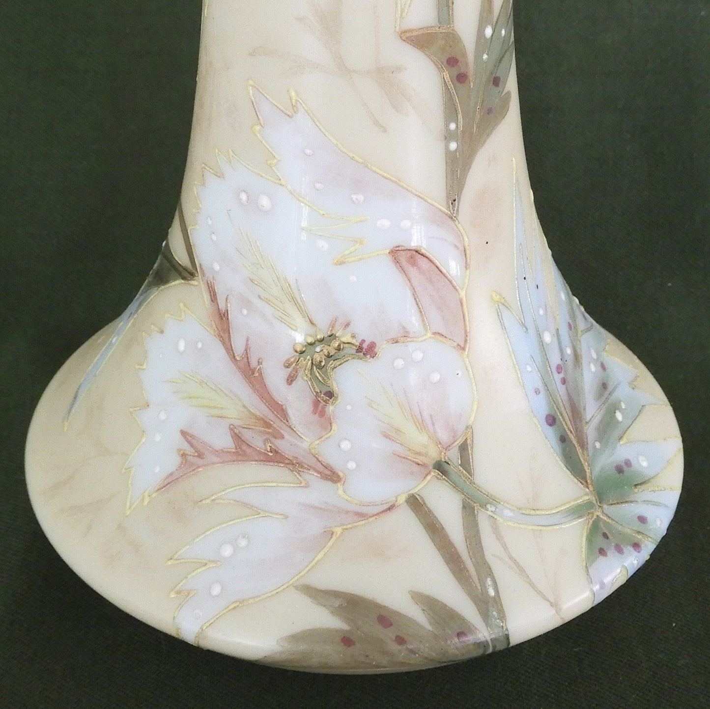 Smith Brothers Mt Washington Hand Enameled Milk Glass Pair of Vases c.1880