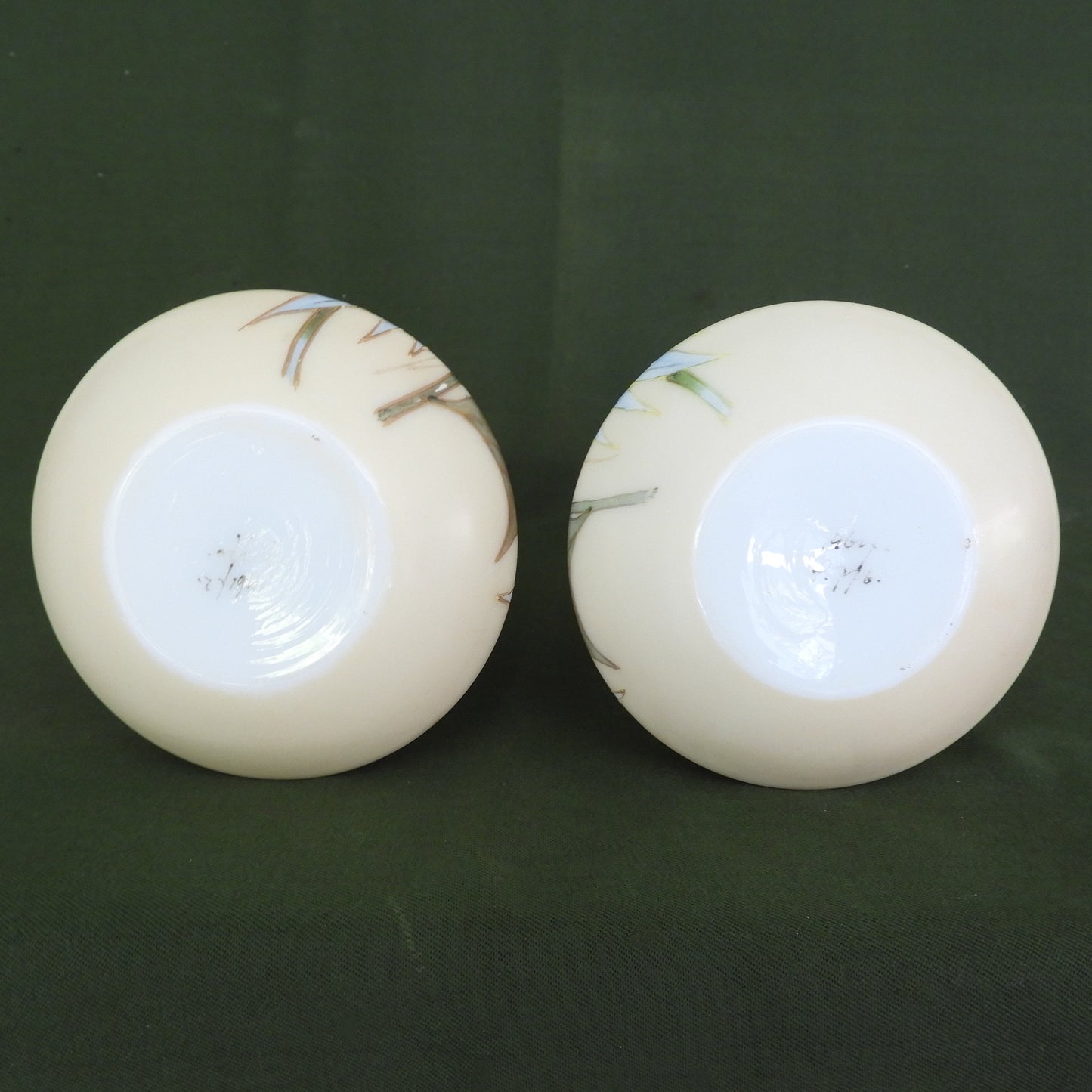Smith Brothers Mt Washington Hand Enameled Milk Glass Pair of Vases c.1880