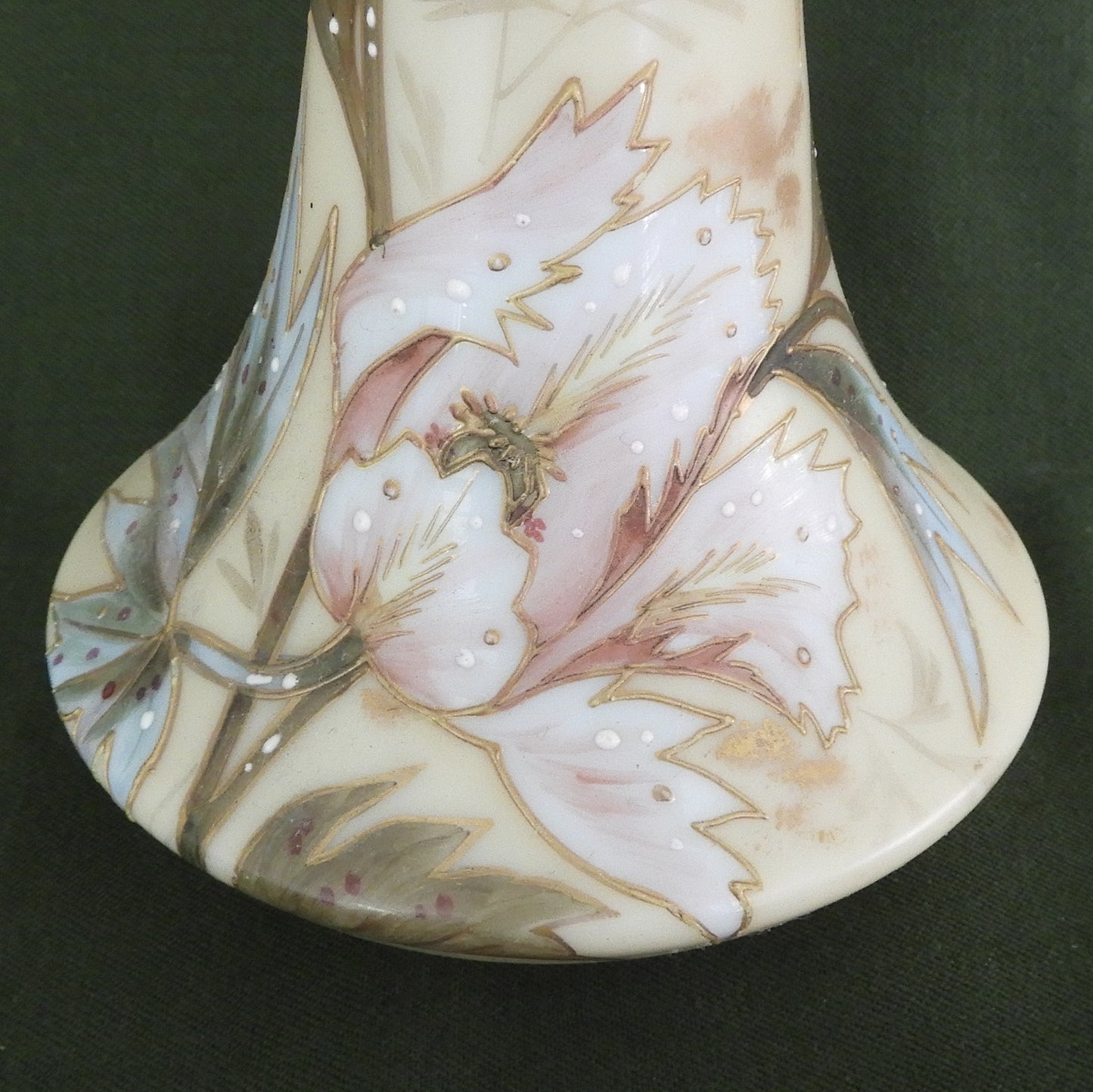 Smith Brothers Mt Washington Hand Enameled Milk Glass Pair of Vases c.1880