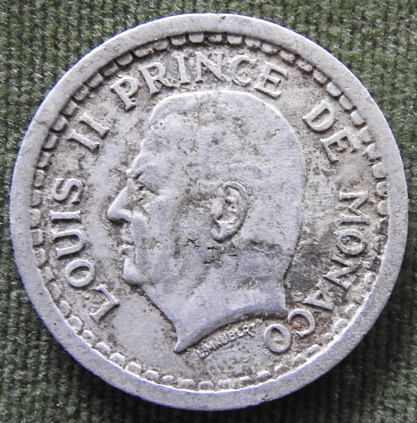 Monaco 1943 2 Francs Coin - Louis II Prince Of Monaco - Circulated