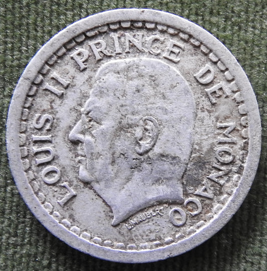 Monaco 1943 2 Francs Coin - Louis II Prince Of Monaco - Circulated